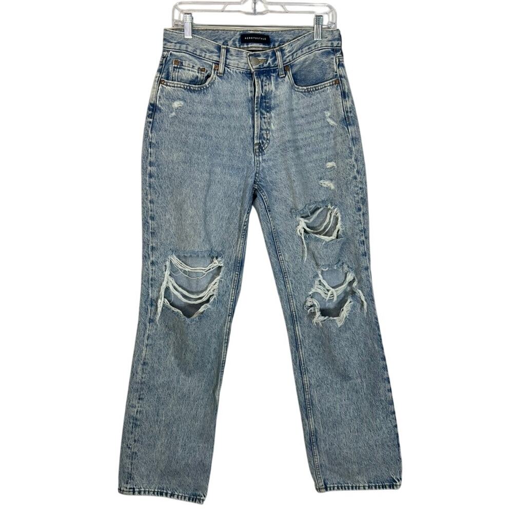Aeropostale Acid Wash Curvy 90's Baggy Button‎ Up Distressed Denim Jeans Size 8R